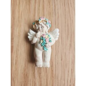 Vintage Angel Cherub Magnet with Flower Crown & Wings Decorative Figurine 3.75"